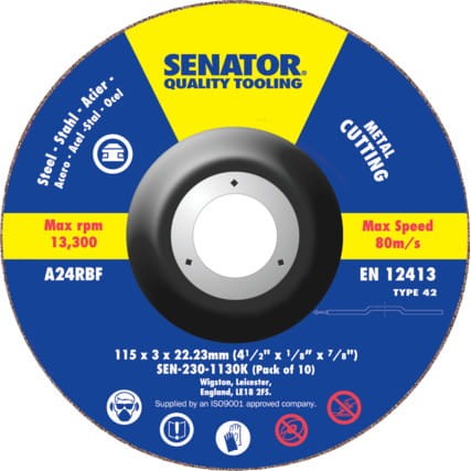 Tarcze szlifierskie 115x3x22,23mm wygięte 10szt. Senator SEN2301130K