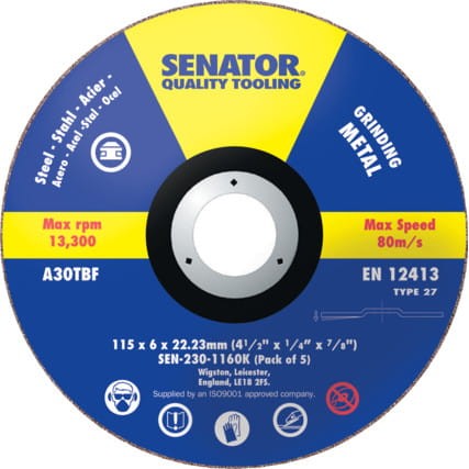 Tarcze szlifierskie 115x6x22,23mm wygięte 5szt. Senator SEN2301160K