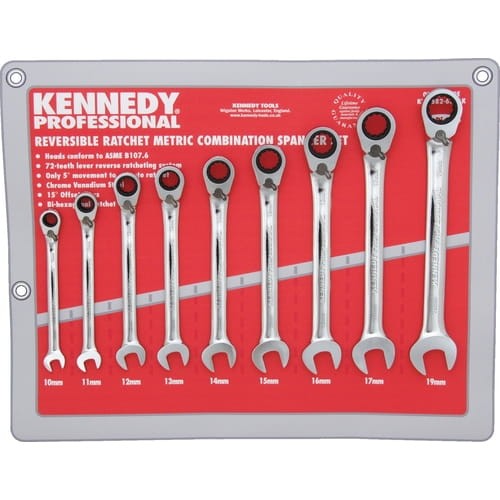 Klucze płasko-oczkowe z grzechotką 10-19mm 9szt. Kennedy KEN5826796K