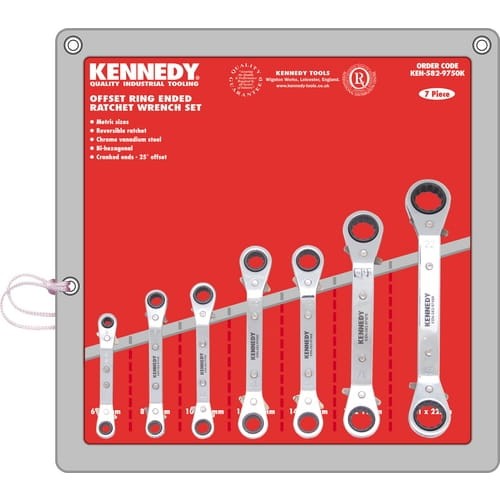 Zestaw kluczy 6-22mm oczkowych zapadkowych odgiętych 7szt. Kennedy KEN5829750K