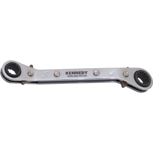 Klucz 3/8"x7/16" oczkowy zapadkowy odgięty calowy Kennedy KEN5829753K