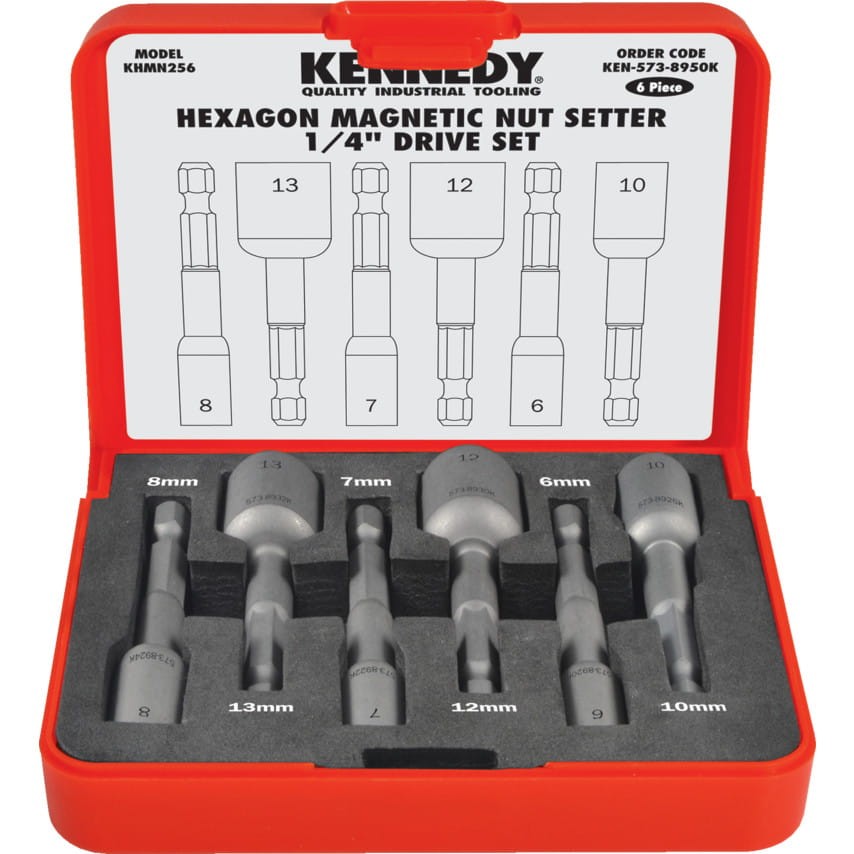 6PC HEXAGON MAGNETIC NUTSETTER 1/4" DR SET Kennedy KEN5738950K