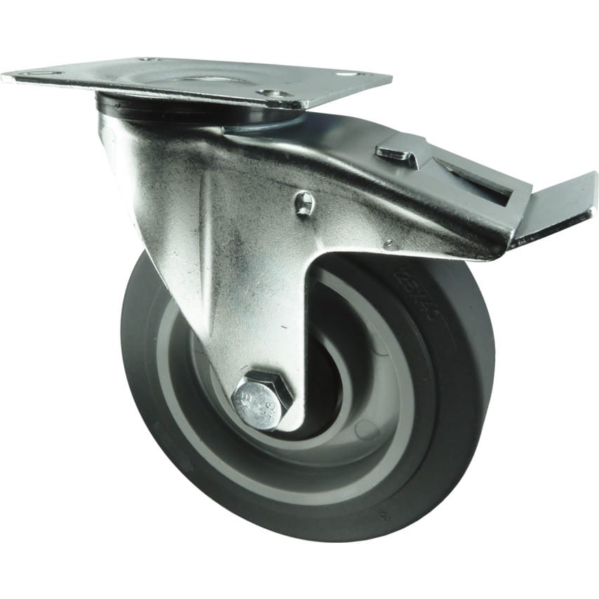 Kółko z hamulcem obrotowe z blaszką mocującą 100mm GREY gumowe Atlas Workholders ATL9451488K