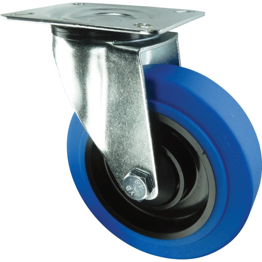 Kółko obrotowe z blaszką mocującą 100mm BLUE gumowe Atlas Workholders ATL9451608K
