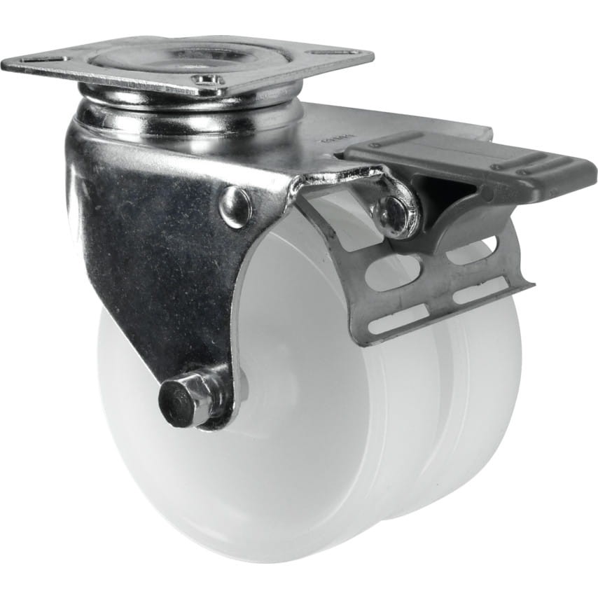 Kółko z hamulcem obrotowe z blaszką mocującą TWIN50mm PP polipropylenowe Atlas Workholders ATL9450340K