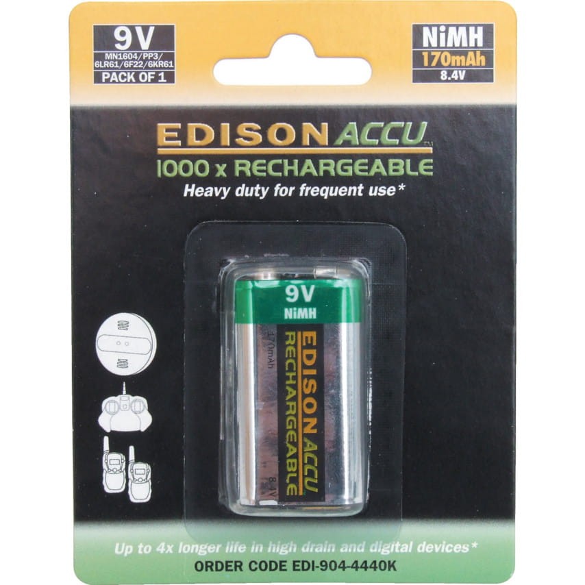 Bateria 9V NIMH RECHARGEABLE 170MAH BATTERY Edison EDI9044440K