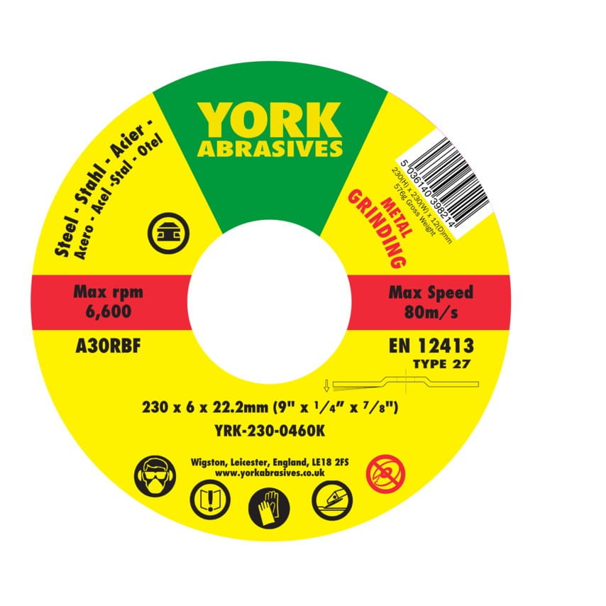 Tarcza do szlifowania 230x6x22.23 A30RBF DPC T27 York Abrasives YRK2300460K