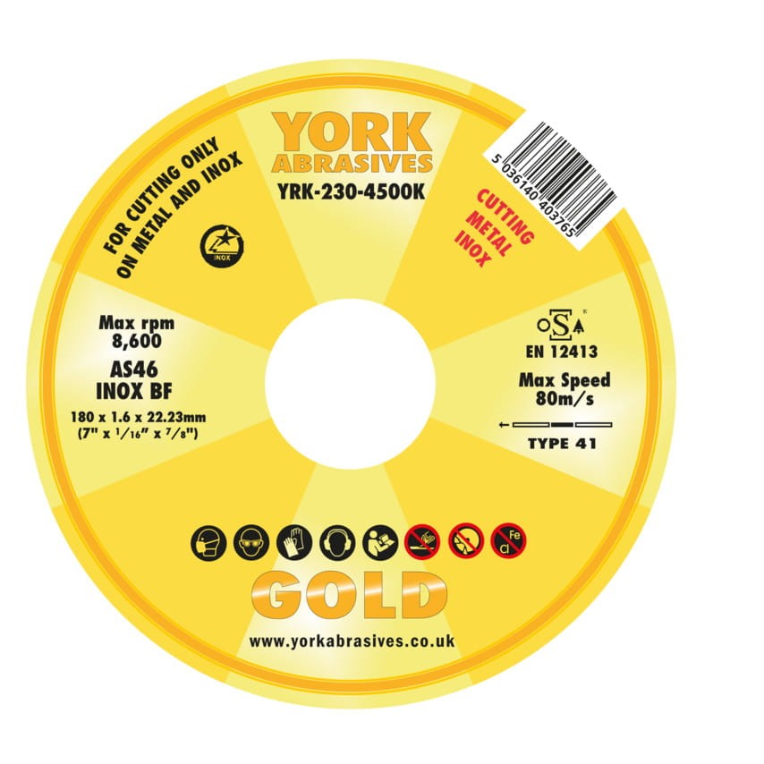 Tarcza do cięcia 180x1.6x22.23mm AS46 INOX BF York Abrasives YRK2304500K