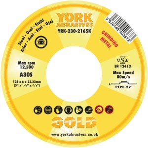 Tarcza do szlifowania 125x6x22.23mm A30S DPC York Abrasives YRK2302165K