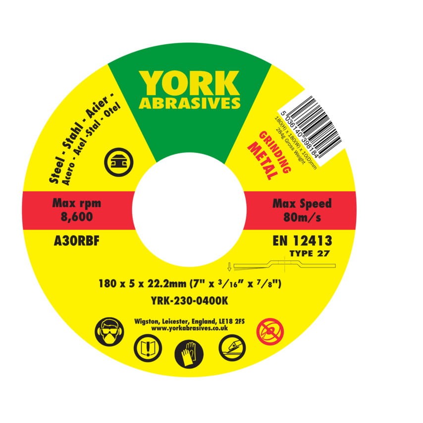Tarcza do szlifowania 180x5x22.23 A30RBF DPC T27 York Abrasives YRK2300400K