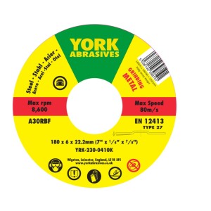 Tarcza do szlifowania 180x6x22.23 A30RBF DPC T27 York Abrasives YRK2300410K