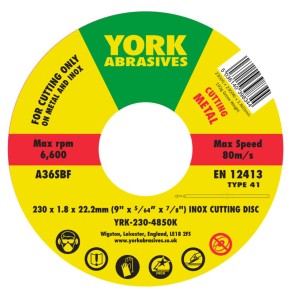 Tarcza do cięcia 230x1.8x22.23mm A36SBF INOX do stali nierdzewnej T41 York Abrasives YRK2304850K PRO20