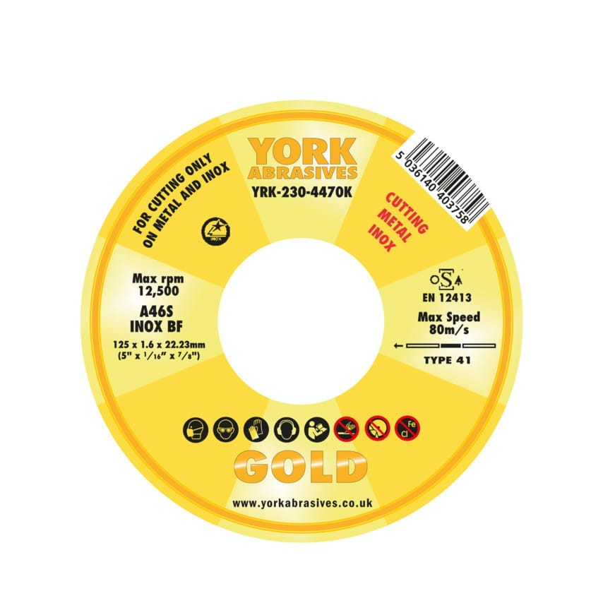 Tarcza do cięcia 125x1.6x22.23mm A46S INOX BF York Abrasives YRK2304470K