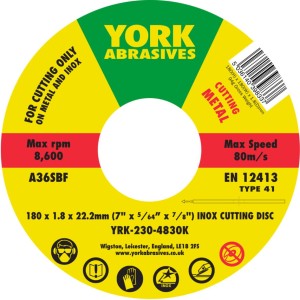 Tarcza do cięcia 180x1.8x22.23mm A36SBF INOX do stali nierdzewnej T41 York Abrasives YRK2304830K