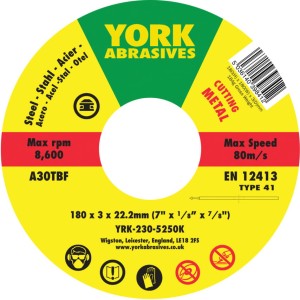 Tarcza do cięcia 180x3x22 23 A30TBF T41 York Abrasives YRK2305250K