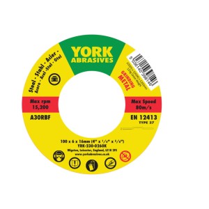 Tarcza do szlifowania 100x6x16 A30RBF DPC T27 York Abrasives YRK2300260K