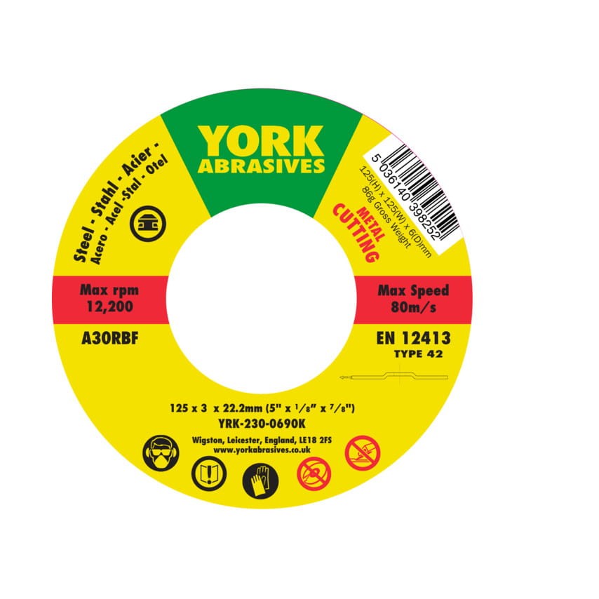 Tarcza do cięcia 125x3x22.23 A30RBF T42 York Abrasives YRK2300690K