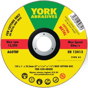 Tarcza do cięcia 125x1x22.23mm A60TBF INOX do stali nierdzewnej T41 York Abrasives YRK2304800K