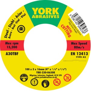 Tarcza do cięcia 100x3x16 A30TBF T42 York Abrasives YRK2300650K
