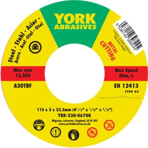 Tarcza do cięcia 115x3x22.23 A30TBF T42 York Abrasives YRK2300670K