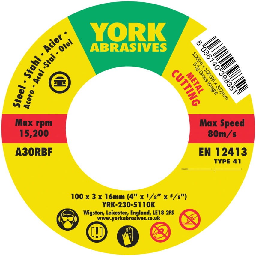 Tarcza do cięcia 100x3x16 A30RBF T41 York Abrasives YRK2305110K