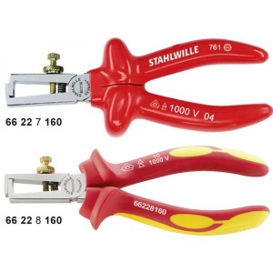 Szczypce do ściągania izolacji (do 5mm) VDE1000V L-160mm ze śrubą regul.; chrom./izolow. Stahlwille 66227160