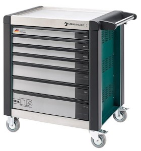 Wózek narzędziowy warsztatowy TTS 7-Szuflad zielony z nakładkami 1000x1024x 652mm możliwość wysunięcia tylko jednej szuflady w tym samym czasie max obciążenie: 40kg na szufladę; 1400 kg na Wózek Stahlwille 81200104