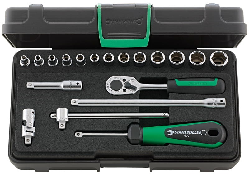 96010124 Zestaw narzędzi 1/4" grzechotka+nasadki 6-kąt 3,5-13mm+akcesoria 19-el.w walizce ABS Stahlwille 96011124