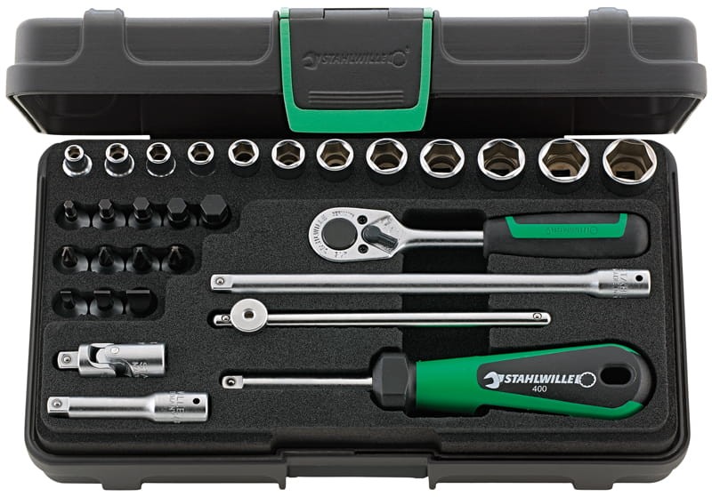 Zestaw narzędzi 1/4" 30-Częściowy (12 nas.6-kątnych 4-14mm+6 akcesoriów) w walizce ABS Stahlwille 96011138