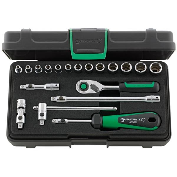 Zestaw narzędzi QR 1/4" grzechotka+nasadki 6-kąt 3,5-13mm+akcesoria 19-Częściowy Stahlwille 96011180