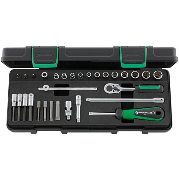 Zestaw narzędzi 1/4" (12 nasadek 12-kąt4-13mm 4x44+Grzechotka+akcesoria+bity) 30-el.w walizce ABS Stahlwille 96011305