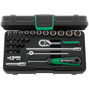 Zestaw narzędzi 1/4" (11 nasadek 12-kąt 5-14mm 3x41K,5x44K,4x44P+Grzechotka+akcesoria) 29-el.w walizce ABS Stahlwille 96011306