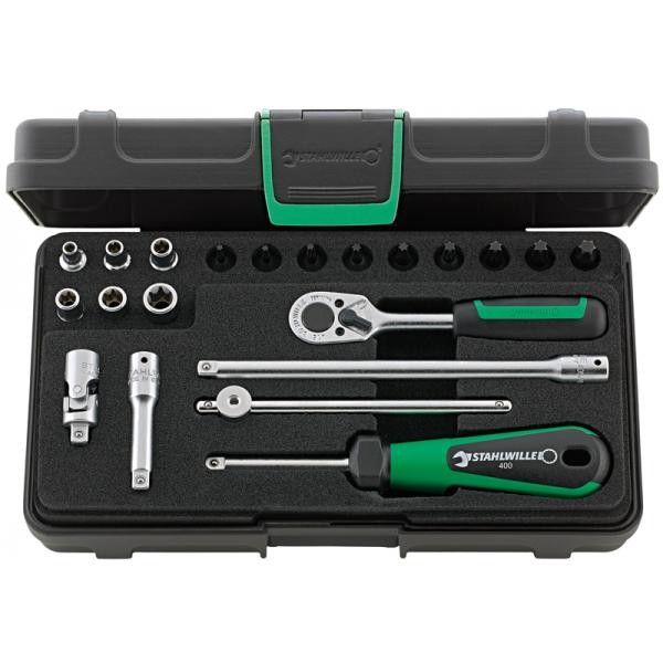 Zestaw narzędzi 1/4" Torx nasadki E4-E10 T8-T40+Grzechotka+akcesoria 21-el. w walizce ABS Stahlwille 96013701