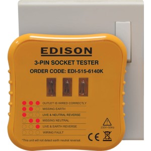 3-PIN SOCKET TESTER FOR 230V AC CIRCUITS Edison EDI5156140K EDI-515-6140K