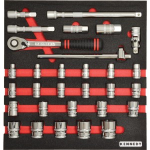 30PCS METRIC KEN-GRIP SOCKET SET1/2" SQ DR WITH FOAM M1832 Kennedy KEN5950200K KEN-595-0200K PRO24-1