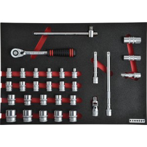 30PC METRIC SOCKET SET 1/2" SQDR WITH FOAM M1832 Kennedy KEN5950220K KEN-595-0220K