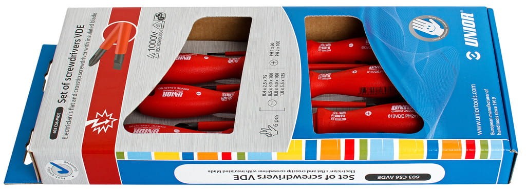 Zestaw wkrętaków VDE  elektrycznych 6szt. płaskich i krzyżakowych Ph Unior Tools (617655) 603CS6AVDE