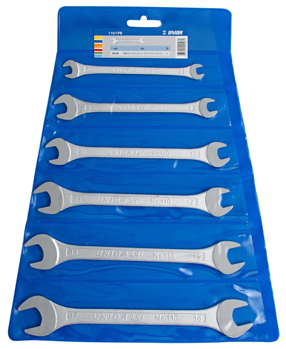 Zestaw kluczy płaskich 6-17mm 6szt. dwustronnych w plastikowym pokrowcu Unior (600108)