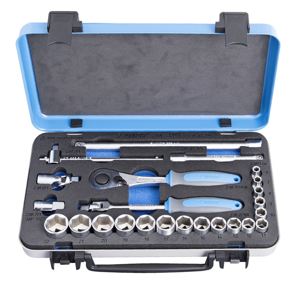 Zestaw kluczy nasadowych 3/8" w metalowej kasecie 6-22/24 Unior (612509) 239A