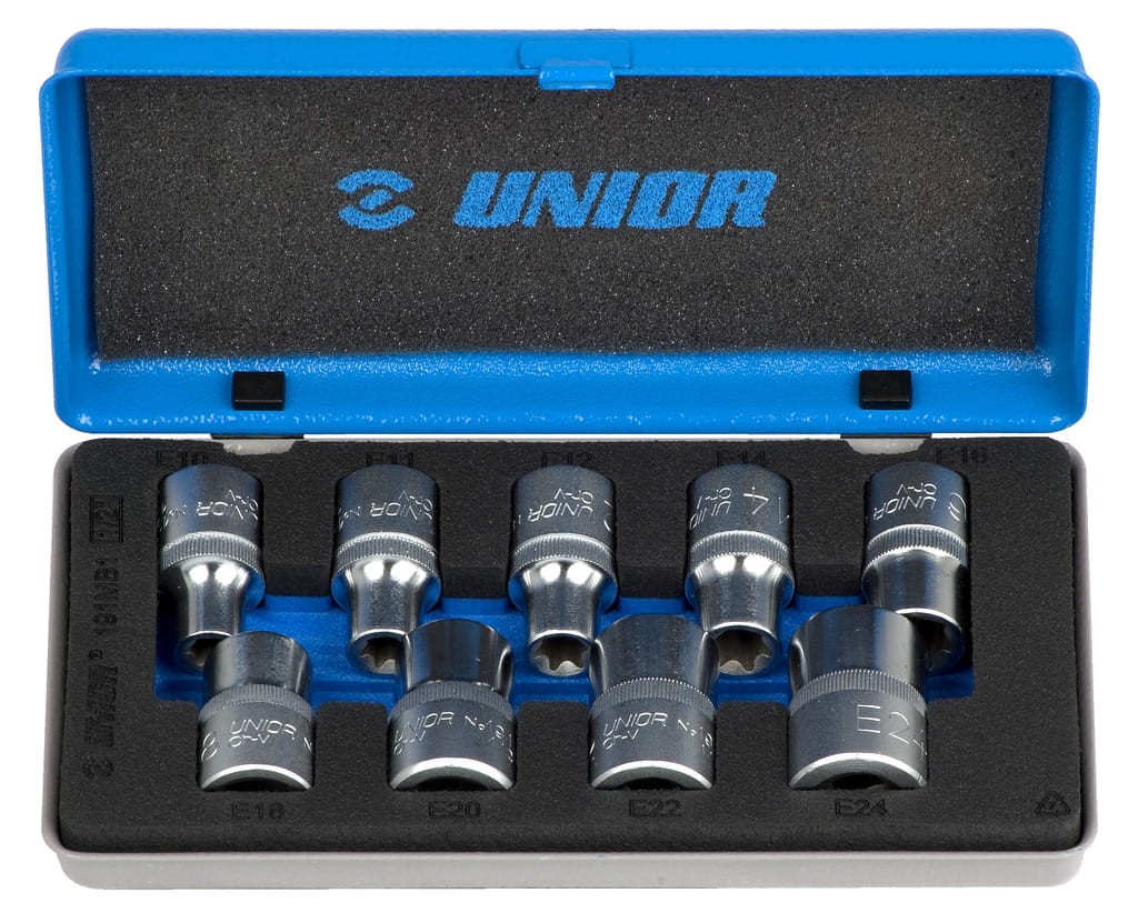 Zestaw kluczy nasadowych Torx z wewnętrznym profilem TX 1/4" w metalowej kasecie E 10-E 24/9 Unior (607314) 191MB1