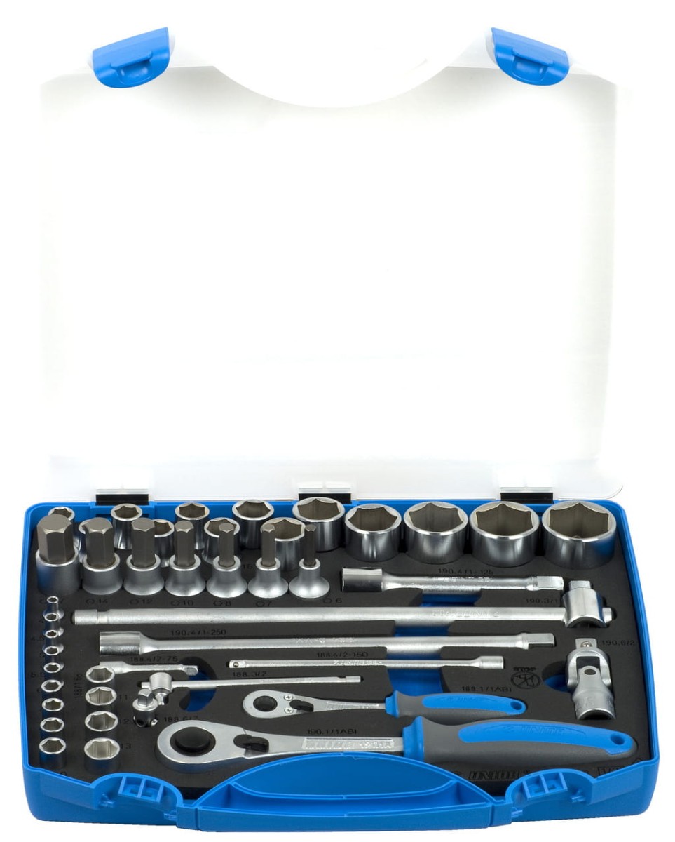 Zestaw kluczy nasadowych 1/4" i 1/2" w plastikowej skrzynce /43 Unior (611944) 190BI6P43