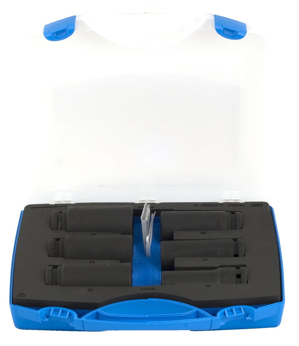 Zestaw długich nasadek udarowych 3/4" w plastikowym pudełku 7 Unior (621459) 232PB1