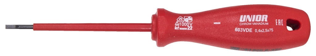 Wkrętak płaski dla elektryków izolowany VDE 0.4X2.5X75 Unior (616470) 603VDE