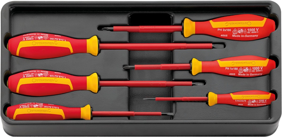 Zestaw ABS 1/3 wkrętaków płaskich i krzyżowych izolowanych do 1000V VDE 6-Częściowy Stahlwille 96838235