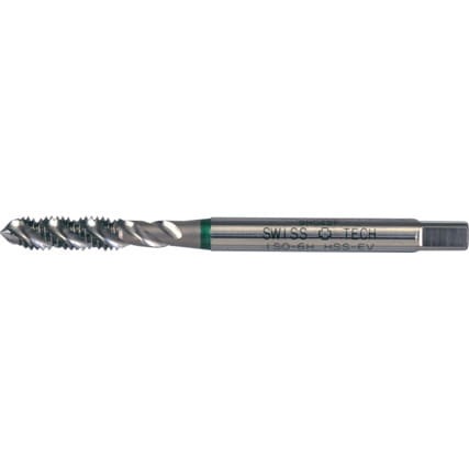 Gwintownik M6x1 HSS-EV do stopów aluminium azotowany nakrój C 6H din371 din376 spiralny przelotowy maszynowy zielony pasek Swisstech SWT1857021G