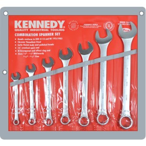 Zestaw kluczy 1/8-1/2" Whitworth płasko-oczkowych calowych 7szt. satynowane polerowana główka Kennedy KEN5822950K KEN-582-2950K
