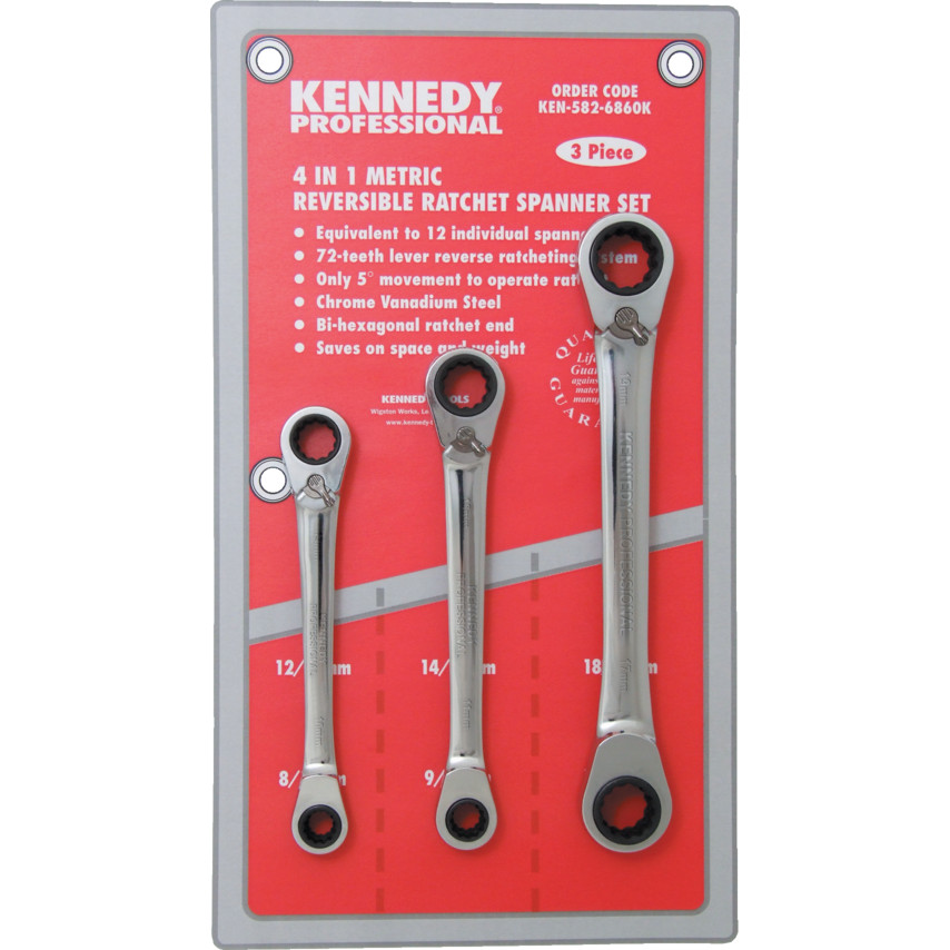 Zestaw kluczy oczkowych 4w1 z grzechotką 8-19mm w etui Kennedy KEN5826860K