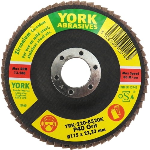 Tarcza ścierna 115x22mm P40 korund cyrkonowy York Abrasives YRK2208520K
